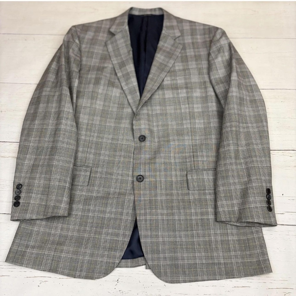 Brooks Brothers E Thomas Blazer 1818 Madison Mens 44L Plaid Wool Full Canvas